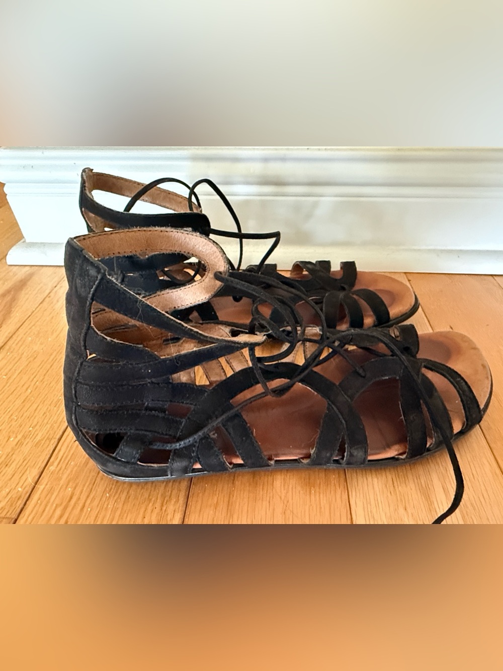 Gentle Souls Black Lace-Up Gladiator Sandals - Women 6.5